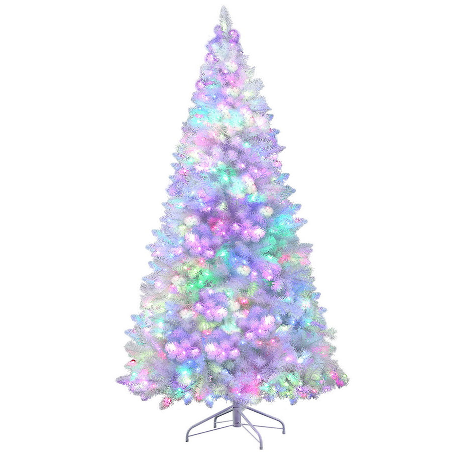 Jingle Jollys 2.1m white LED Christmas tree with RGB lights and metal stand