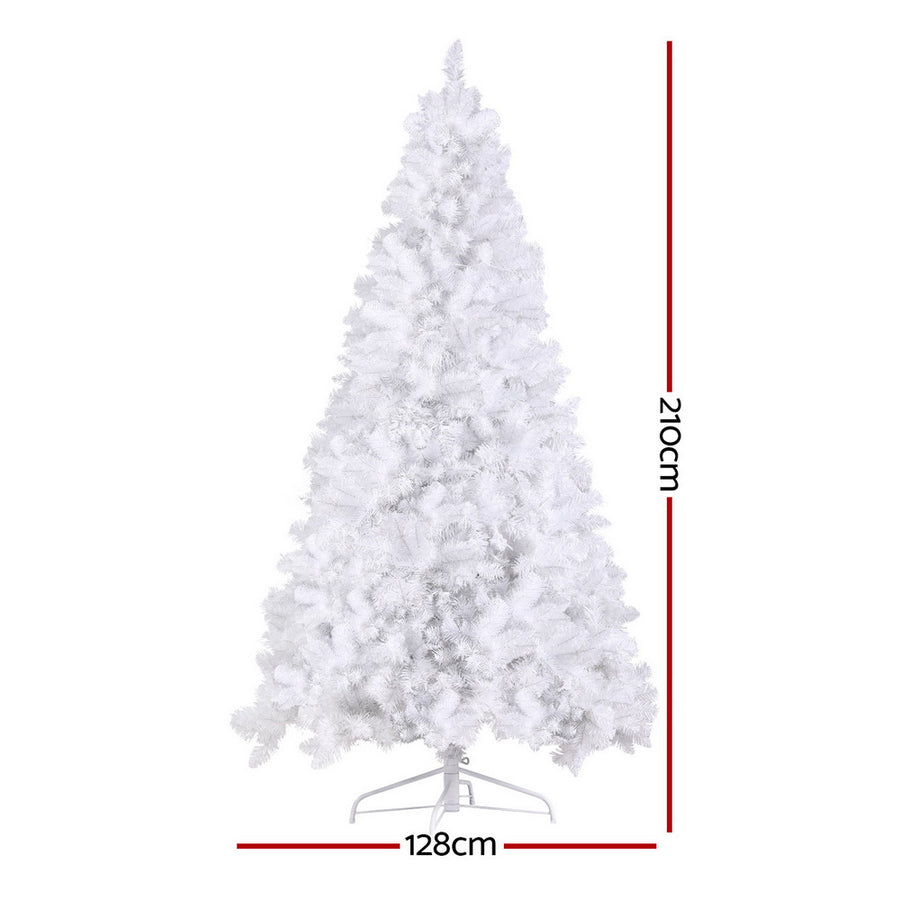 Jingle Jollys 2.1m white LED Christmas tree with RGB lights and metal stand, RGB LED lights with multi colour combinations