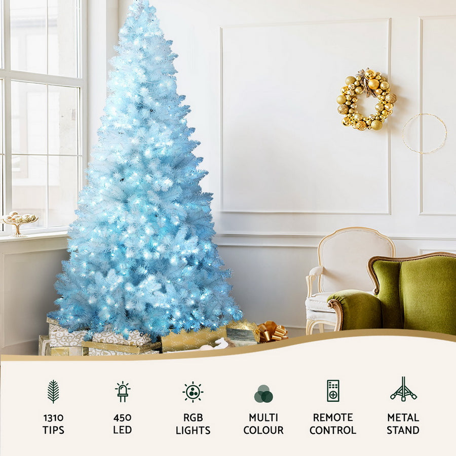 Jingle Jollys 2.1m white LED Christmas tree with RGB lights and metal stand, sturdy metal stand