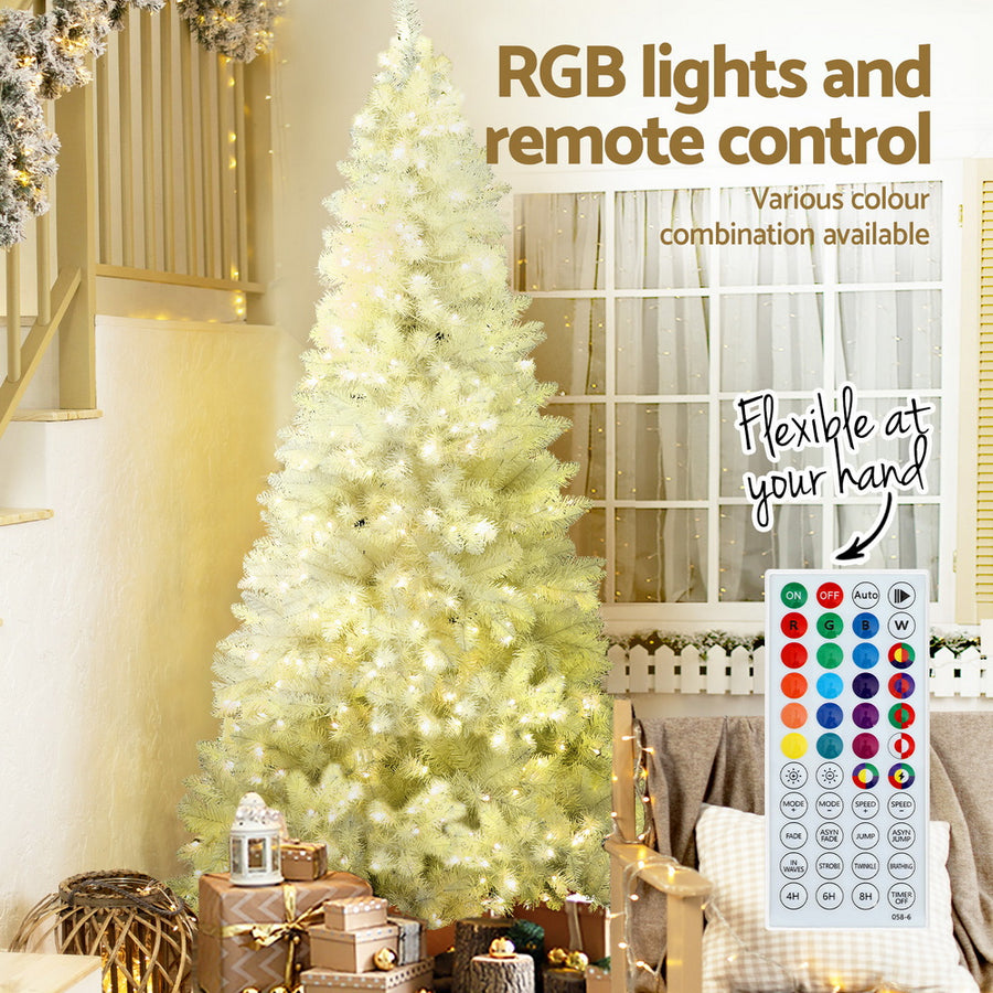 Jingle Jollys 2.1m white LED Christmas tree with RGB lights and metal stand, 1310 PVC tips