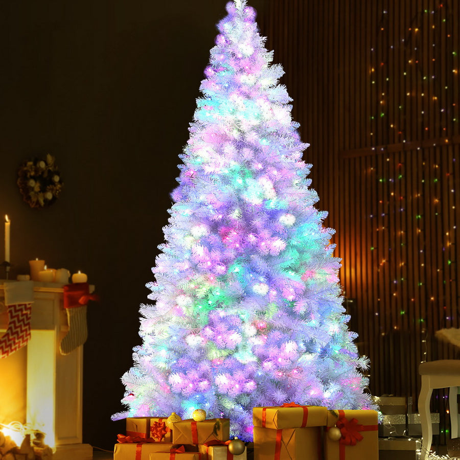 Jingle Jollys 2.1m white LED Christmas tree with RGB lights and metal stand, image 7