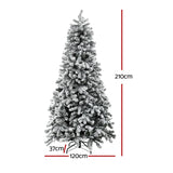 Jingle Jollys Christmas Tree 2.1m Snow Flocked LED Xmas Decoration 8 Light Modes - Front View