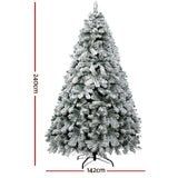 Jingle Jollys Christmas Tree 2.4m Snow Flocked Xmas Tree Decorations 1165 Tips - Front View