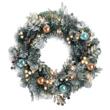 Delightful 60cm LED Christmas Wreath with Snowy Garland and Ornaments