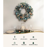 Delightful 60cm LED Christmas Wreath with Snowy Garland and Ornaments - Side View