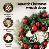 Jingle Jollys LED-Illuminated Christmas Wreath 40CM with Festive Ornaments - 45-Degree Angle