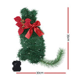 Jingle Jollys Cat Christmas Wreath Pre-lit 20 LED Xmas Decor Bow Flower 35x30cm - Front View