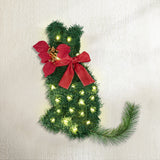 Jingle Jollys Cat Christmas Wreath Pre-lit 20 LED Xmas Decor Bow Flower 35x30cm - Close-Up Angle