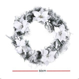 Jingle Jollys 60cm Pre-Lit Christmas Wreath with Snow-Flocked Design and LED Lights - Front View