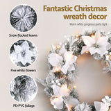 Jingle Jollys 60cm Pre-Lit Christmas Wreath with Snow-Flocked Design and LED Lights - Top-Down View