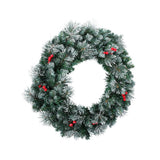 Jingle Jollys 60cm Illuminated Snow-Frosted Christmas Wreath with Red Berry Accents