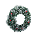 Jingle Jollys 60cm Illuminated Snow-Frosted Christmas Wreath with Red Berry Accents - Side View