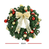 Jingle Jollys Christmas Wreath 60CM LED Garland Berries Bow Baubles Xmas Decor - Front View
