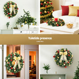Jingle Jollys Christmas Wreath 60CM LED Garland Berries Bow Baubles Xmas Decor - 45-Degree Angle
