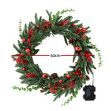 Jingle Jollys Christmas Wreath 60CM LED Garland Berries Pine Cones Party Decor - Front View