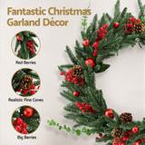 Jingle Jollys Christmas Wreath 60CM LED Garland Berries Pine Cones Party Decor - Top-Down View