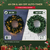 Jingle Jollys 60cm Pre-Lit Christmas Wreath GarlandsWarm White LED Light Door Wreaths Battery Timer - Rear View