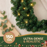 Jingle Jollys 60cm Pre-Lit Christmas Wreath GarlandsWarm White LED Light Door Wreaths Battery Timer - Close-Up Angle