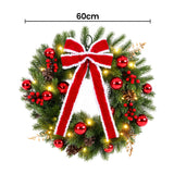 Jingle Jollys 60cm Pre-lit Christmas Wreath Garlands LED Light Front Door Decor Bow - Front View