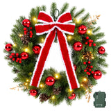 Jingle Jollys 60cm Pre-lit Christmas Wreath Garlands LED Light Front Door Decor Bow - Top-Down View