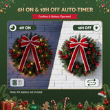 Jingle Jollys 60cm Pre-lit Christmas Wreath Garlands LED Light Front Door Decor Bow - Rear View