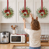 Jingle Jollys 6x Christmas Wreath Garland 26cm Pre-lit Wreaths Red Berries Bow - Low Angle