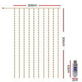 Jingle Jollys 3X3M Christmas Lights Curtain String Light 300 LED Warm White - Front View