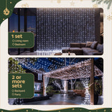 Jingle Jollys 3X3M Christmas Lights Curtain String Light 300 LED Cool White - Top-Down View