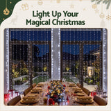 Jingle Jollys 3X3M Christmas Lights Curtain String Light 300 LED Cool White - Rear View
