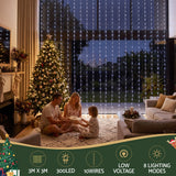 Jingle Jollys 3X3M Christmas Lights Curtain String Light 300 LED Cool White - Close-Up Angle