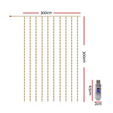 Jingle Jollys 3X3M Christmas Lights Curtain String Light 300 LED Cool White - Low Angle