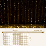 3X6M Christmas Lights Curtain Light Warm White 600 LED Jingle Jollys - Front View