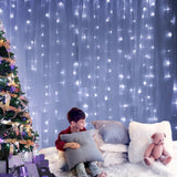 3X6M Christmas Lights Curtain Light Cool White 600 LED Jingle Jollys - Low Angle
