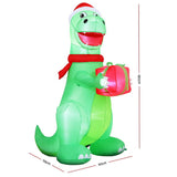 Jingle Jollys Christmas Inflatable Dinosaur 1.8M Height LED Decorations Illuminated - Front View