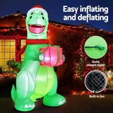 Jingle Jollys Christmas Inflatable Dinosaur 1.8M Height LED Decorations Illuminated - 45-Degree Angle