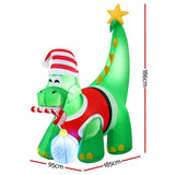 Jingle Jollys Christmas Inflatable Dinosaur 1.86M Height LED Decorations Illuminated - Front View