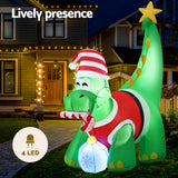 Jingle Jollys Christmas Inflatable Dinosaur 1.86M Height LED Decorations Illuminated - Top-Down View