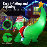 Jingle Jollys Christmas Inflatable Dinosaur 1.86M Height LED Decorations Illuminated - 45-Degree Angle