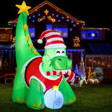 Jingle Jollys Christmas Inflatable Dinosaur 1.86M Height LED Decorations Illuminated - Close-Up Angle