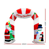 Jingle Jollys Christmas Inflatable Archwary Santa 3M Illuminated Decorations - Front View