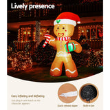 Jingle Jollys Christmas Inflatable Gingerbread Man 2.4M Illuminated Decorations - 45-Degree Angle