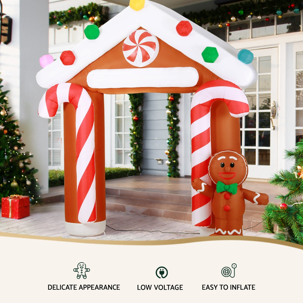 Gingerbread Inflatable Christmas Archway - 2.8M Illuminated Holiday Decoration