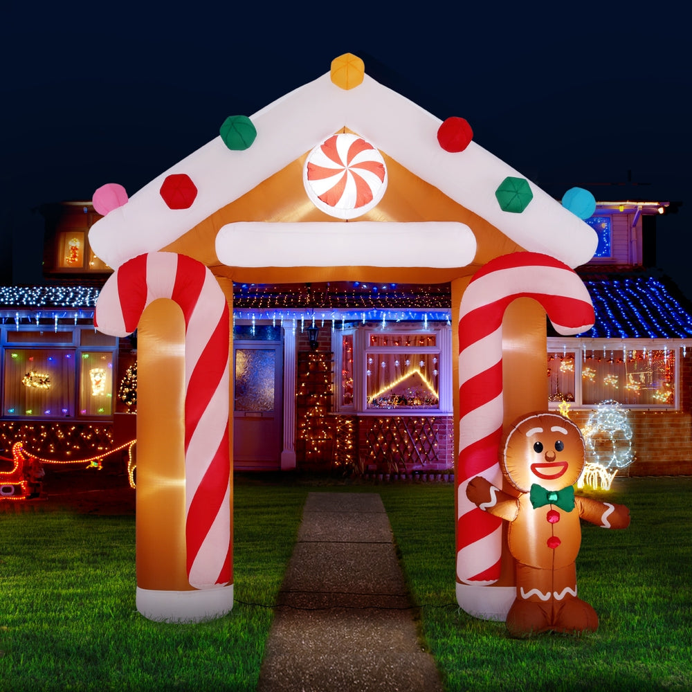 Gingerbread Inflatable Christmas Archway - 2.8M Illuminated Holiday Decoration