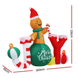 Jingle Jollys Christmas Inflatable Gingerman Joy 3M Long Outdoor Decorations Illuminated - Front View