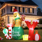 Jingle Jollys Christmas Inflatable Gingerman Joy 3M Long Outdoor Decorations Illuminated - Close-Up Angle