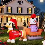 Jingle Jollys Christmas Inflatable Snowman Dog 4.2M Tall Outdoor Decorations Illuminated - Close-Up Angle