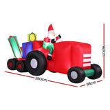 Jingle Jollys Christmas Inflatable Santa Truck 2.6M Length LED Decorations Illuminated - Front View