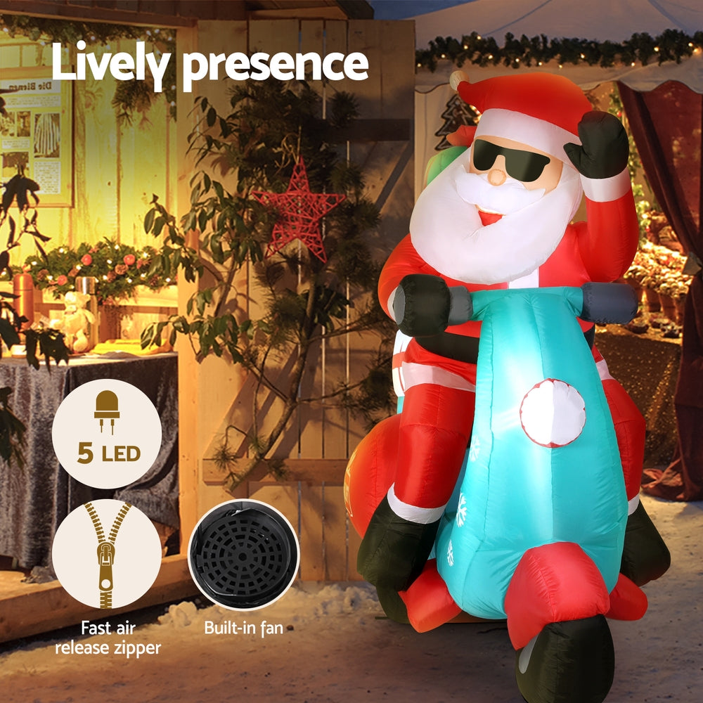 Inflatable Santa on Motorcycle with LED Lights for Christmas Cheer