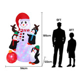 Jingle Jollys Christmas Inflatable Snowman 1.8M Height LED Outdoor Decorations Illuminated - Front View
