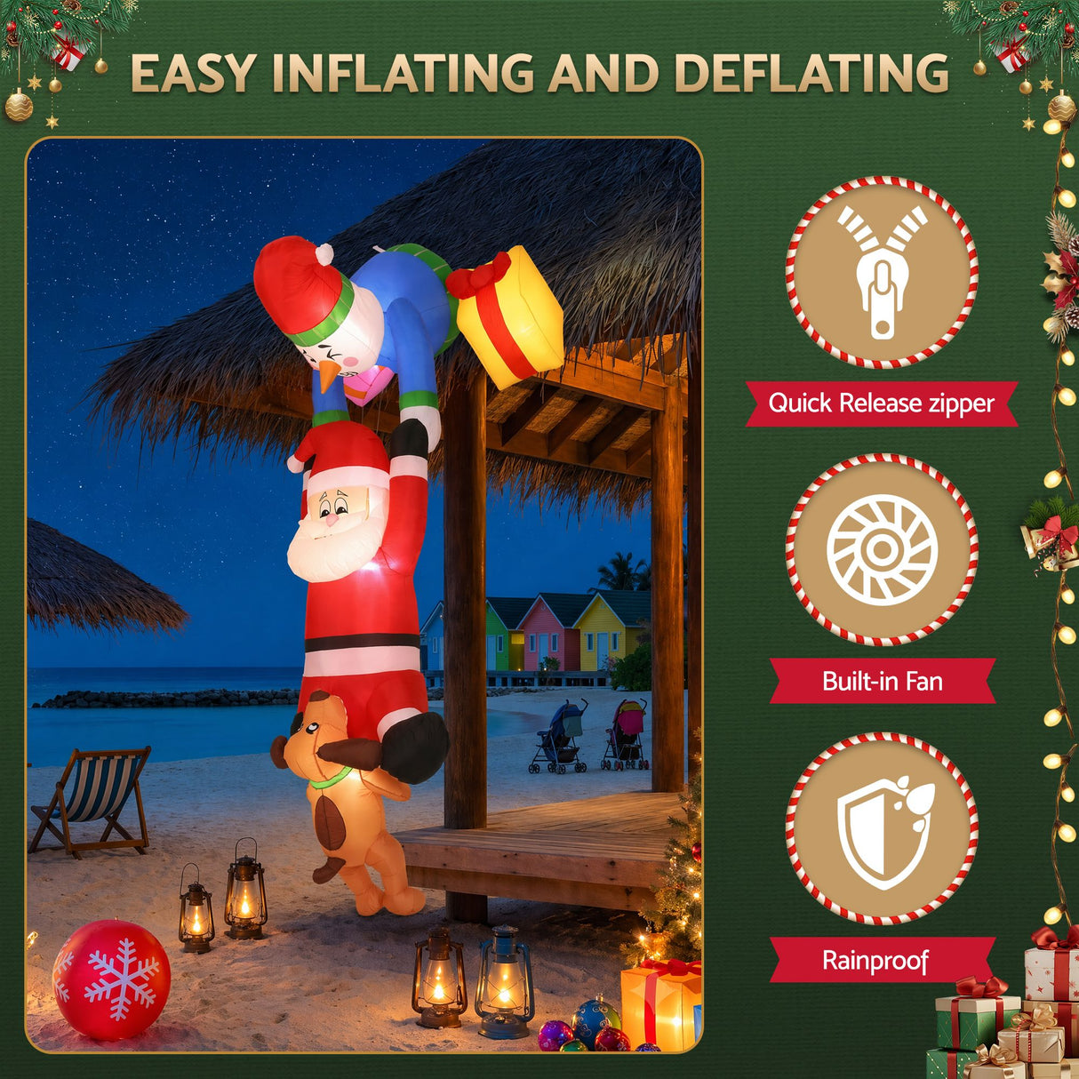 Jingle Jollys Christmas Inflatable Climbing Santa 3.5M Height LED Decorations Illuminated